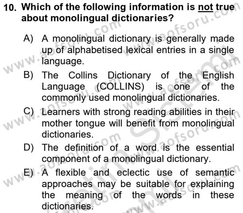 Communication Skills And Academic Reporting 1 Dersi 2023 - 2024 Yılı (Vize) Ara Sınav Soruları 10. Soru