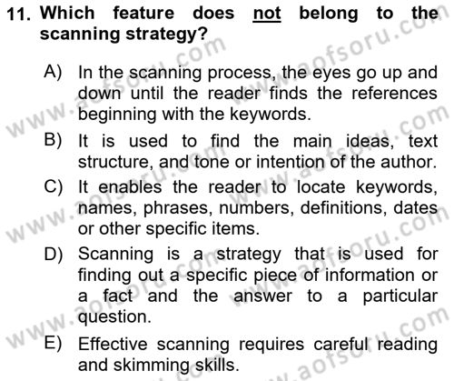 Communication Skills And Academic Reporting 1 Dersi 2023 - 2024 Yılı (Vize) Ara Sınav Soruları 11. Soru