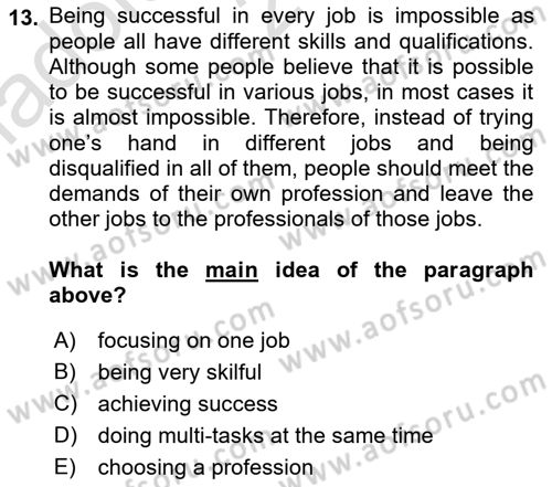 Communication Skills And Academic Reporting 1 Dersi 2023 - 2024 Yılı (Vize) Ara Sınav Soruları 13. Soru