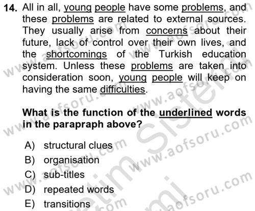 Communication Skills And Academic Reporting 1 Dersi 2023 - 2024 Yılı (Vize) Ara Sınav Soruları 14. Soru