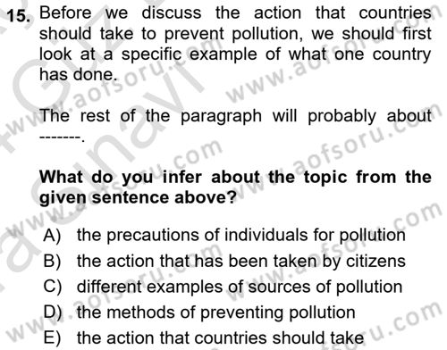 Communication Skills And Academic Reporting 1 Dersi 2023 - 2024 Yılı (Vize) Ara Sınav Soruları 15. Soru