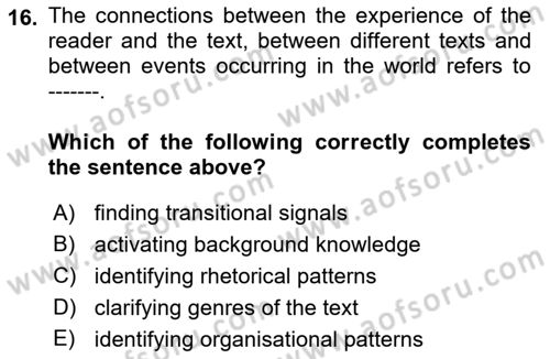 Communication Skills And Academic Reporting 1 Dersi 2023 - 2024 Yılı (Vize) Ara Sınav Soruları 16. Soru