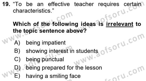 Communication Skills And Academic Reporting 1 Dersi 2023 - 2024 Yılı (Vize) Ara Sınav Soruları 19. Soru
