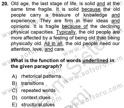Communication Skills And Academic Reporting 1 Dersi 2023 - 2024 Yılı (Vize) Ara Sınav Soruları 20. Soru