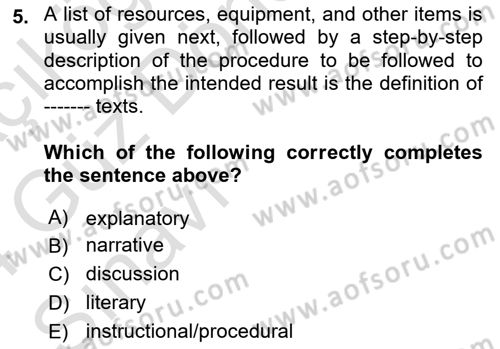 Communication Skills And Academic Reporting 1 Dersi 2023 - 2024 Yılı (Vize) Ara Sınav Soruları 5. Soru