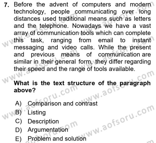 Communication Skills And Academic Reporting 1 Dersi 2023 - 2024 Yılı (Vize) Ara Sınav Soruları 7. Soru