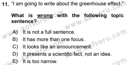 Communication Skills And Academic Reporting 1 Dersi 2023 - 2024 Yılı (Final) Dönem Sonu Sınav Soruları 11. Soru