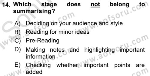 Communication Skills And Academic Reporting 1 Dersi 2023 - 2024 Yılı (Final) Dönem Sonu Sınav Soruları 14. Soru
