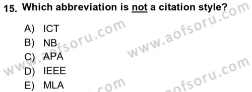 Communication Skills And Academic Reporting 1 Dersi 2023 - 2024 Yılı (Final) Dönem Sonu Sınav Soruları 15. Soru