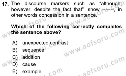 Communication Skills And Academic Reporting 1 Dersi 2023 - 2024 Yılı (Final) Dönem Sonu Sınav Soruları 17. Soru