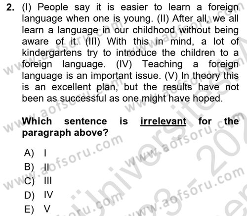 Communication Skills And Academic Reporting 1 Dersi 2023 - 2024 Yılı (Final) Dönem Sonu Sınav Soruları 2. Soru