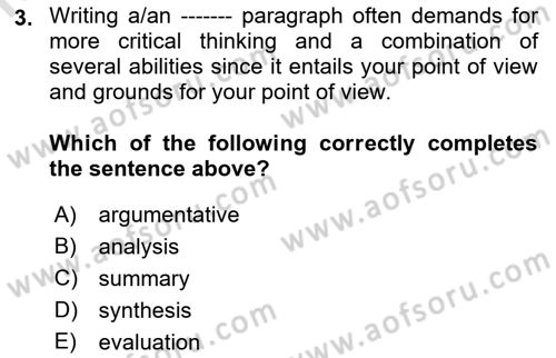 Communication Skills And Academic Reporting 1 Dersi 2023 - 2024 Yılı (Final) Dönem Sonu Sınav Soruları 3. Soru