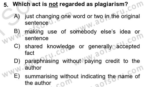Communication Skills And Academic Reporting 1 Dersi 2023 - 2024 Yılı (Final) Dönem Sonu Sınav Soruları 5. Soru