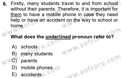 Communication Skills And Academic Reporting 1 Dersi 2023 - 2024 Yılı (Final) Dönem Sonu Sınav Soruları 6. Soru