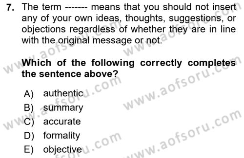 Communication Skills And Academic Reporting 1 Dersi 2023 - 2024 Yılı (Final) Dönem Sonu Sınav Soruları 7. Soru