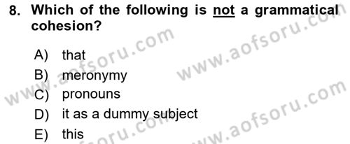 Communication Skills And Academic Reporting 1 Dersi 2023 - 2024 Yılı (Final) Dönem Sonu Sınav Soruları 8. Soru