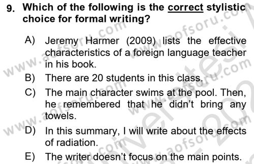 Communication Skills And Academic Reporting 1 Dersi 2023 - 2024 Yılı (Final) Dönem Sonu Sınav Soruları 9. Soru