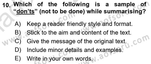 Communication Skills And Academic Reporting 1 Dersi 2023 - 2024 Yılı Yaz Okulu Sınav Soruları 10. Soru