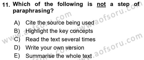 Communication Skills And Academic Reporting 1 Dersi 2023 - 2024 Yılı Yaz Okulu Sınav Soruları 11. Soru