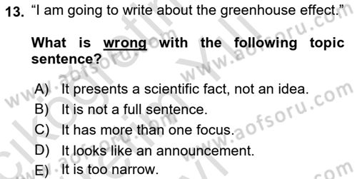 Communication Skills And Academic Reporting 1 Dersi 2023 - 2024 Yılı Yaz Okulu Sınav Soruları 13. Soru