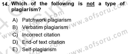 Communication Skills And Academic Reporting 1 Dersi 2023 - 2024 Yılı Yaz Okulu Sınav Soruları 14. Soru