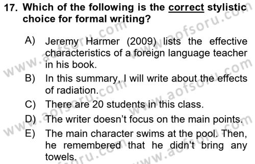 Communication Skills And Academic Reporting 1 Dersi 2023 - 2024 Yılı Yaz Okulu Sınav Soruları 17. Soru