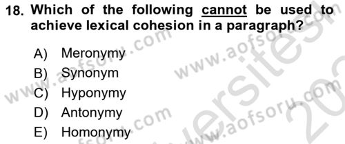 Communication Skills And Academic Reporting 1 Dersi 2023 - 2024 Yılı Yaz Okulu Sınav Soruları 18. Soru