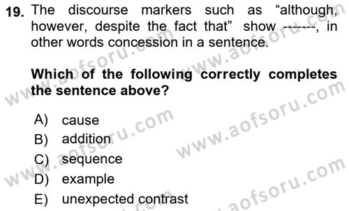 Communication Skills And Academic Reporting 1 Dersi 2023 - 2024 Yılı Yaz Okulu Sınav Soruları 19. Soru