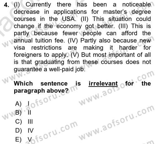 Communication Skills And Academic Reporting 1 Dersi 2023 - 2024 Yılı Yaz Okulu Sınav Soruları 4. Soru