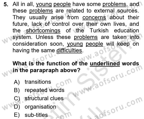 Communication Skills And Academic Reporting 1 Dersi 2023 - 2024 Yılı Yaz Okulu Sınav Soruları 5. Soru