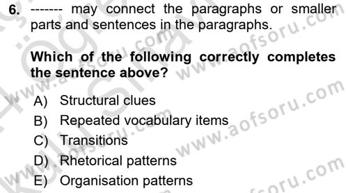 Communication Skills And Academic Reporting 1 Dersi 2023 - 2024 Yılı Yaz Okulu Sınav Soruları 6. Soru