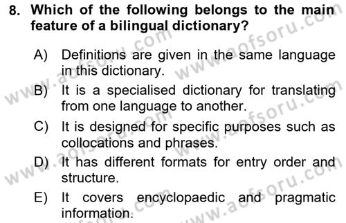 Communication Skills And Academic Reporting 1 Dersi 2023 - 2024 Yılı Yaz Okulu Sınav Soruları 8. Soru