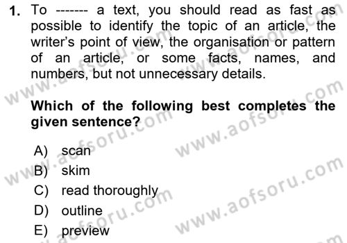 Communication Skills And Academic Reporting 1 Dersi 2024 - 2025 Yılı (Vize) Ara Sınav Soruları 1. Soru