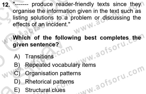 Communication Skills And Academic Reporting 1 Dersi 2024 - 2025 Yılı (Vize) Ara Sınav Soruları 12. Soru