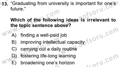 Communication Skills And Academic Reporting 1 Dersi 2024 - 2025 Yılı (Vize) Ara Sınav Soruları 13. Soru