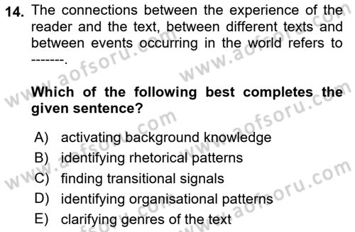 Communication Skills And Academic Reporting 1 Dersi 2024 - 2025 Yılı (Vize) Ara Sınav Soruları 14. Soru