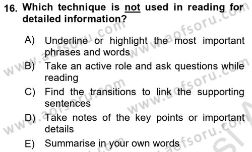 Communication Skills And Academic Reporting 1 Dersi 2024 - 2025 Yılı (Vize) Ara Sınav Soruları 16. Soru