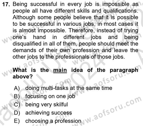 Communication Skills And Academic Reporting 1 Dersi 2024 - 2025 Yılı (Vize) Ara Sınav Soruları 17. Soru