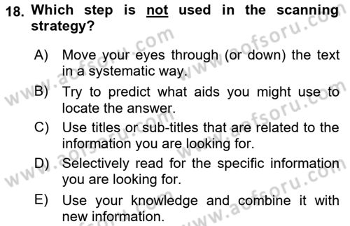 Communication Skills And Academic Reporting 1 Dersi 2024 - 2025 Yılı (Vize) Ara Sınav Soruları 18. Soru
