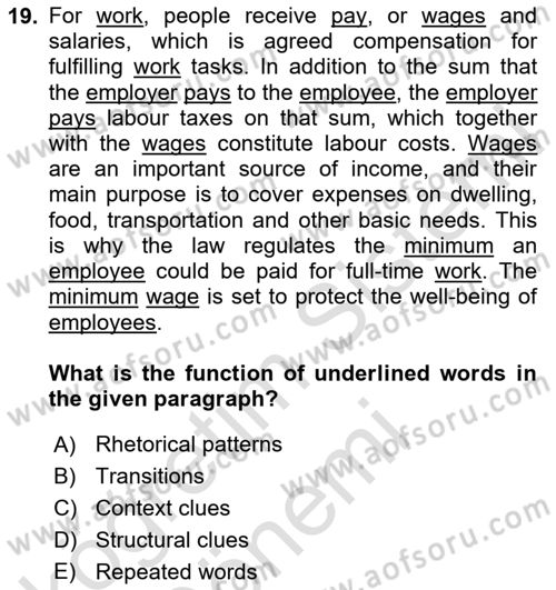 Communication Skills And Academic Reporting 1 Dersi 2024 - 2025 Yılı (Vize) Ara Sınav Soruları 19. Soru