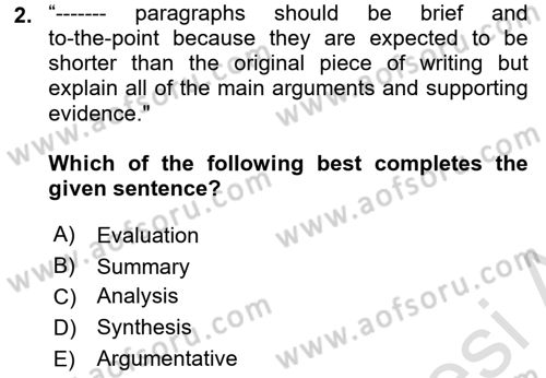 Communication Skills And Academic Reporting 1 Dersi 2024 - 2025 Yılı (Vize) Ara Sınav Soruları 2. Soru