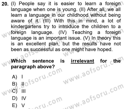 Communication Skills And Academic Reporting 1 Dersi 2024 - 2025 Yılı (Vize) Ara Sınav Soruları 20. Soru