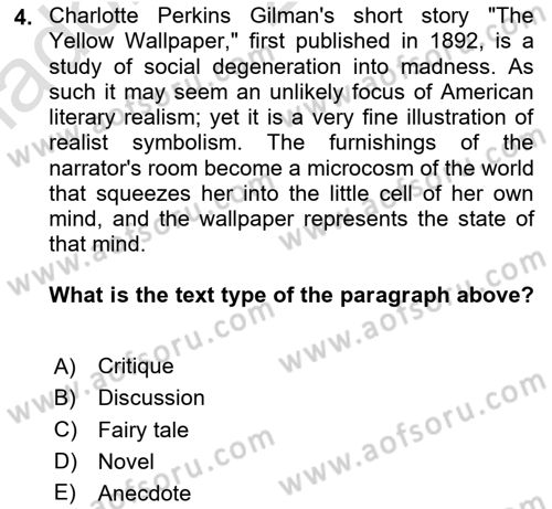 Communication Skills And Academic Reporting 1 Dersi 2024 - 2025 Yılı (Vize) Ara Sınav Soruları 4. Soru