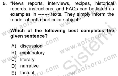Communication Skills And Academic Reporting 1 Dersi 2024 - 2025 Yılı (Vize) Ara Sınav Soruları 5. Soru