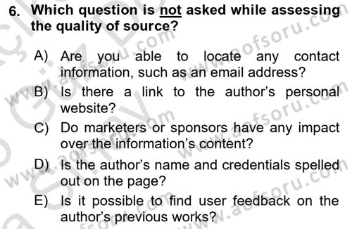 Communication Skills And Academic Reporting 1 Dersi 2024 - 2025 Yılı (Vize) Ara Sınav Soruları 6. Soru
