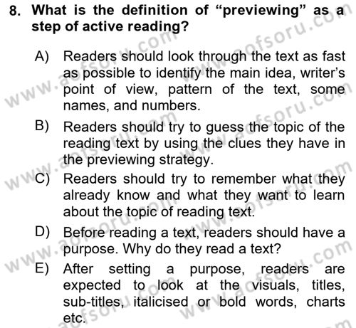 Communication Skills And Academic Reporting 1 Dersi 2024 - 2025 Yılı (Vize) Ara Sınav Soruları 8. Soru