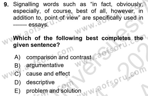 Communication Skills And Academic Reporting 1 Dersi 2024 - 2025 Yılı (Vize) Ara Sınav Soruları 9. Soru