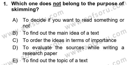 Communication Skills And Academic Reporting 1 Dersi 2024 - 2025 Yılı (Final) Dönem Sonu Sınav Soruları 1. Soru