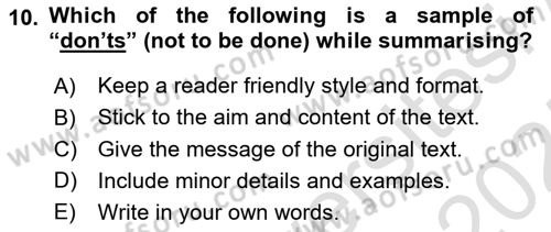 Communication Skills And Academic Reporting 1 Dersi 2024 - 2025 Yılı (Final) Dönem Sonu Sınav Soruları 10. Soru