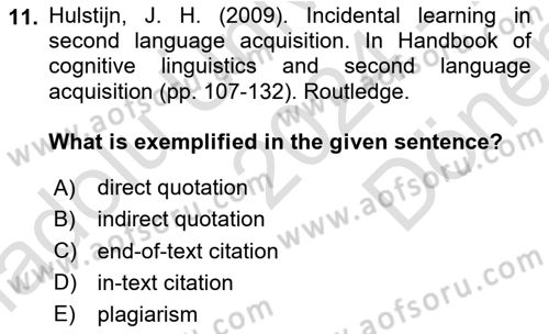 Communication Skills And Academic Reporting 1 Dersi 2024 - 2025 Yılı (Final) Dönem Sonu Sınav Soruları 11. Soru